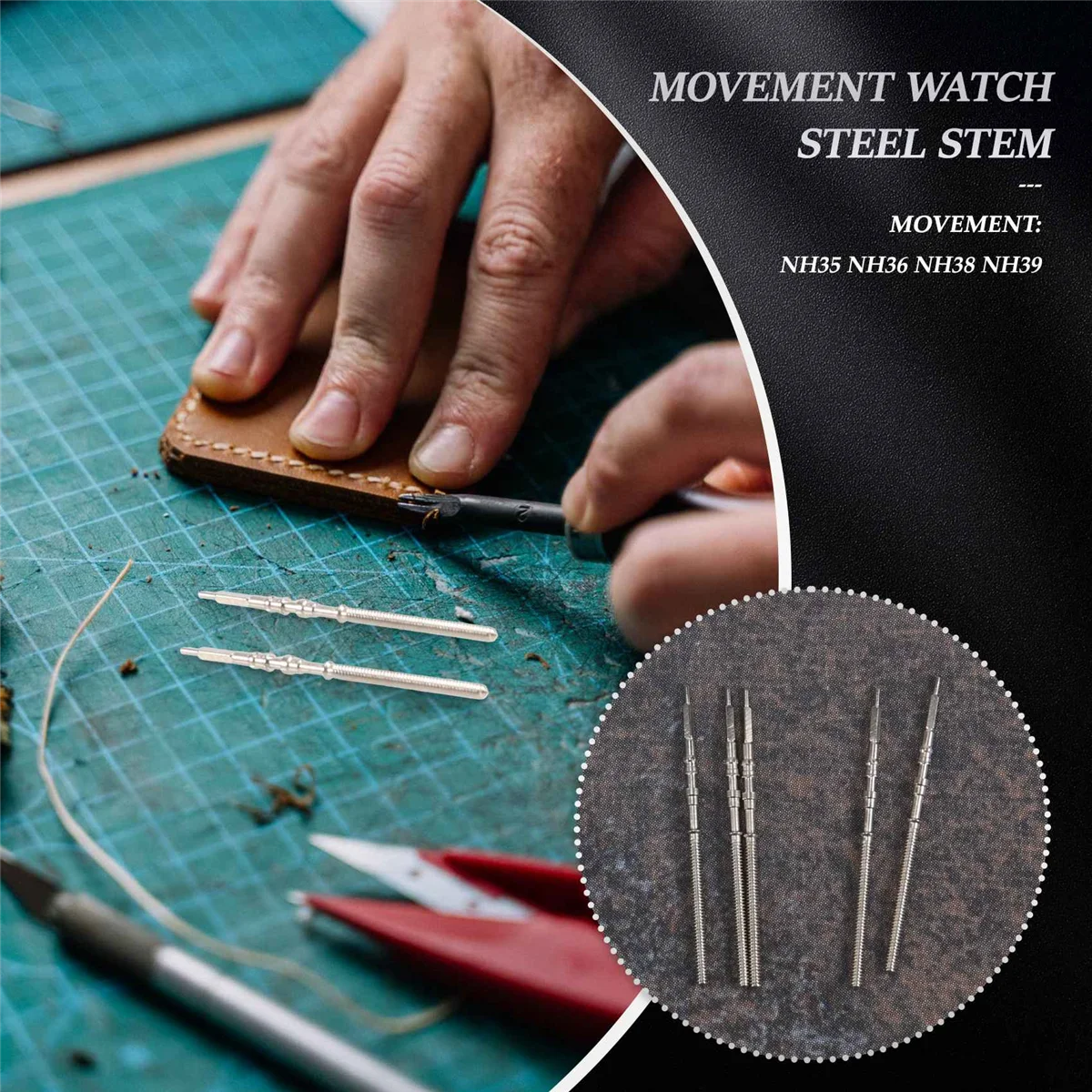 5Pcs Movement Watch Steel Stem Crown Kit of Parts NH35 NH36 NH38 NH39 Spare
