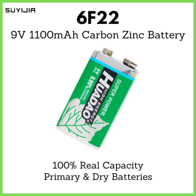 

6F22 Dry Battery 9V 1100mAh Carbon Battery Suitable for Microphone Multimeter Smoke Alarm Walkie Talkie Electric Guitar