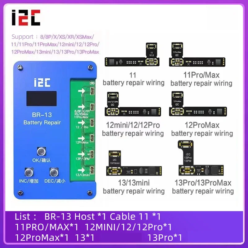 

I2C Battery Flex Cable BR-13 Programmer for IPhone 11 12 13 Pro Max Mini Battery Health Repair Pop-up Information Error Reset