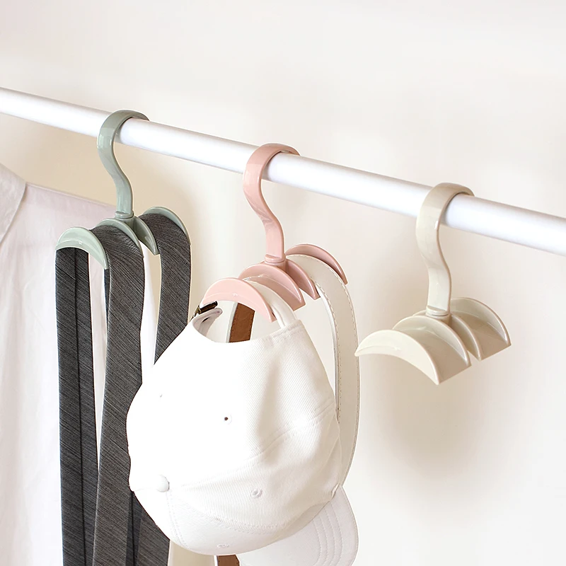 

Creative Simple Plastic Household Use Tie Clothes Hook Rotatable Wardrobe Bag Storage Bearing Capacity Rack Nail Free Hook