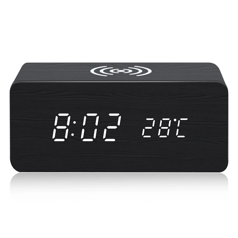 With For Qi Wireless Charging Pad Compatible With For Iphone Samsung Wood Led Digital Clock Sound Control Fun