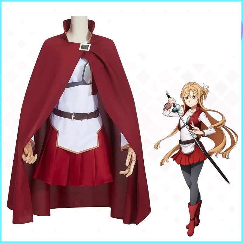 

Sword Art Online Costume Japanese Anime Figue Yuuki Asuna Long Sleeves Top Skirt Cape Belt Vest Suit for Women Cosplay Costumes