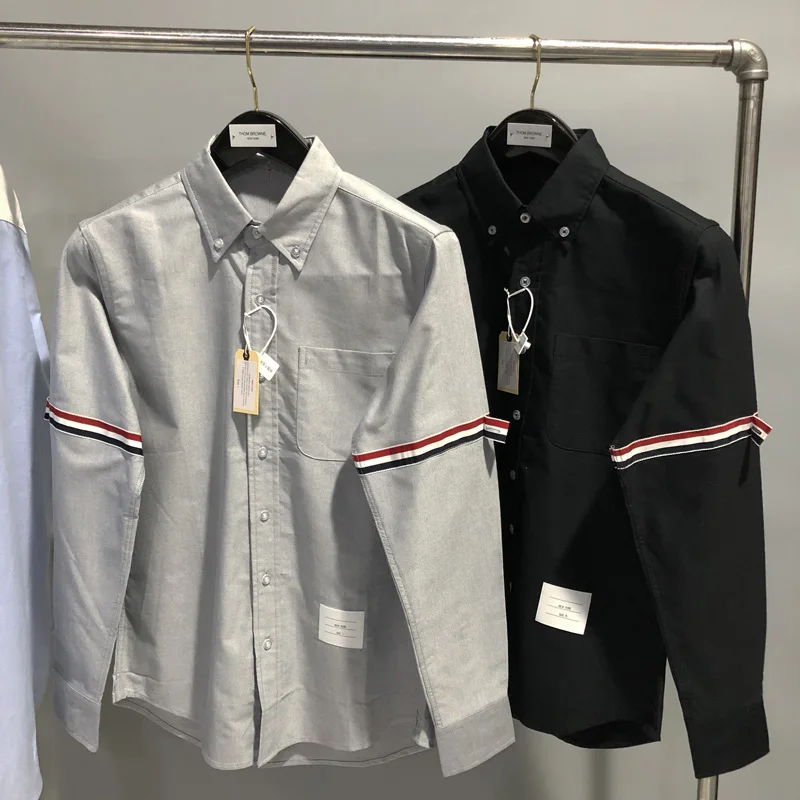 

TB spring and autumn classic red, white and blue Oxford cotton striped daily long-sleeved shirt men's and women's shirts