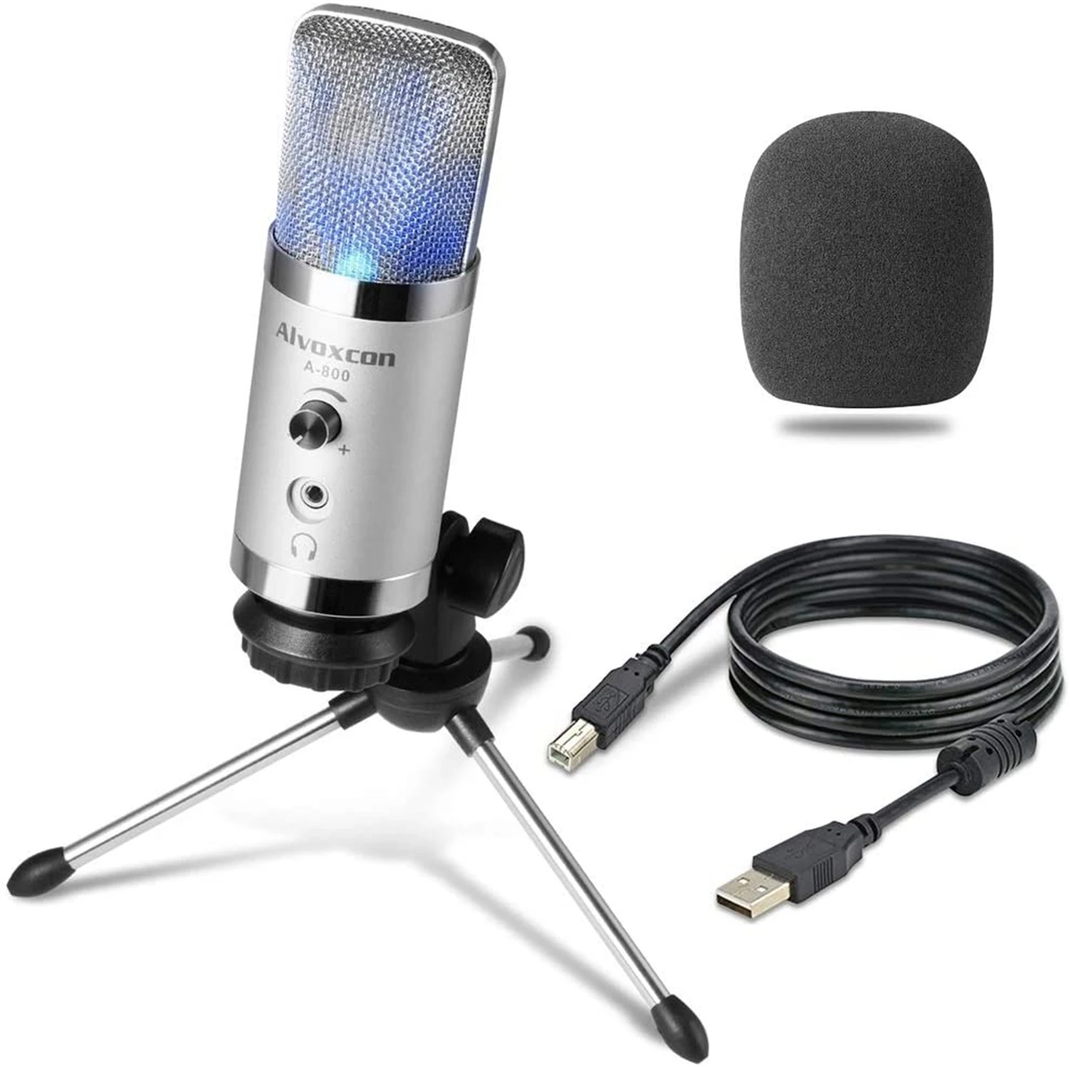 USB Microphone -Alvoxcon Computer Mic with Headphone Monitor Jack for Mac & Windows PC, Laptop, Podcasting, Studio Recording, St