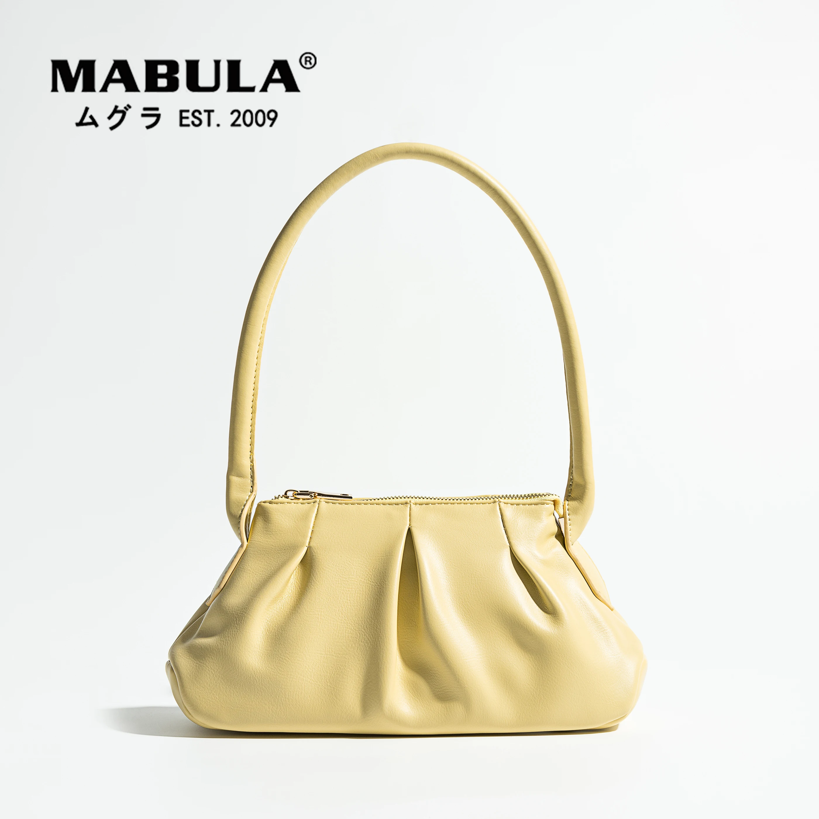 

MABULA Ruched Dumpling Leather Shoulder Bag for Women Zip Cloud Underarm Hobo Purse Simple Stylish Lady Clutch Handbag