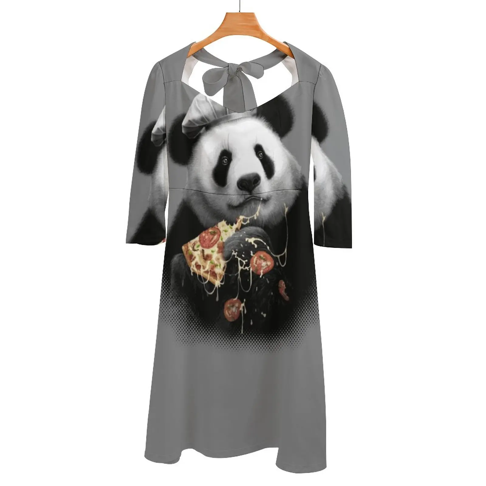 Платье с открытой спиной, квадратным вырезом и бантом, расклешенное