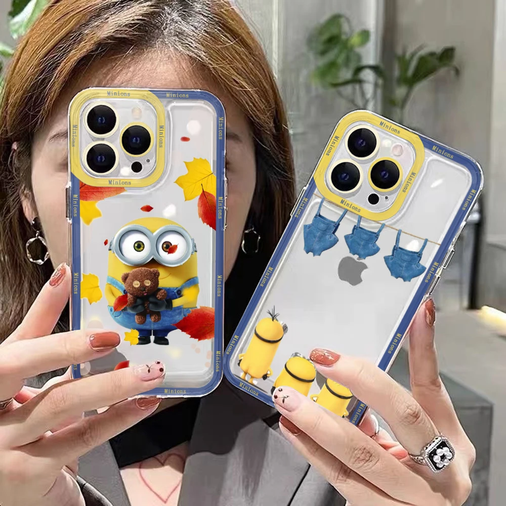 

Cartoon Anime M-Minions Phone Case For iPhone 14 13 12 Mini 11 Pro Max X XR XS 7 8 SE 2020 Plus Soft Silicone Transparent Cover