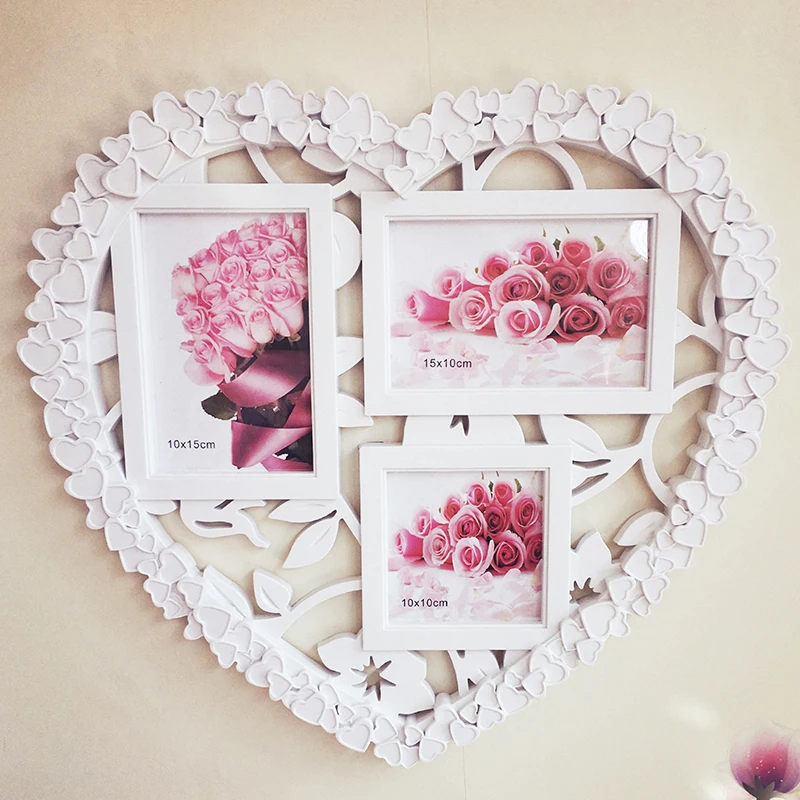 Creative Three Frame Combination Photo Frame Connected Heart-shaped Photo Wall Cinema 6-inch 4-inch Love Wedding Gift Frame