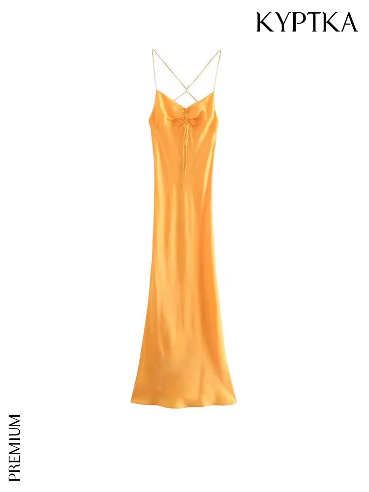 

Женское платье миди с завязками KYPTKA, черное винтажное платье на тонких бретельках с открытой спиной и застежкой-молнией на лето 2019