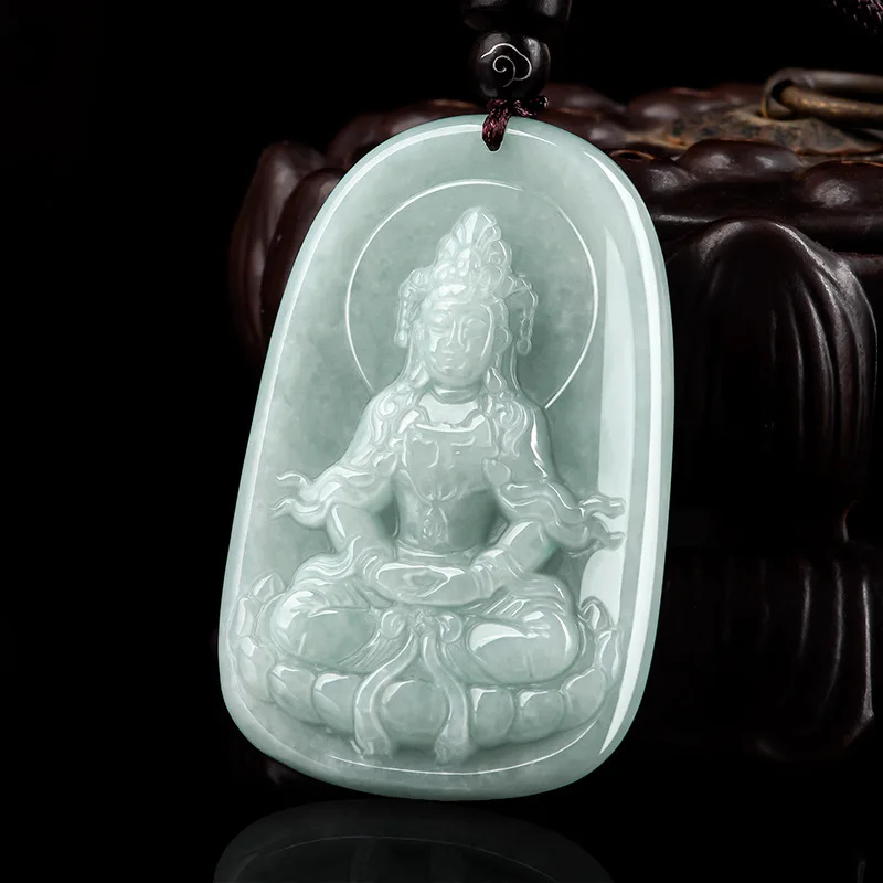 

Burmese Jade Guanyin Pendant Talismans Carved Jewelry Necklace White Vintage Natural Stone Charm Gemstones Emerald Jadeite