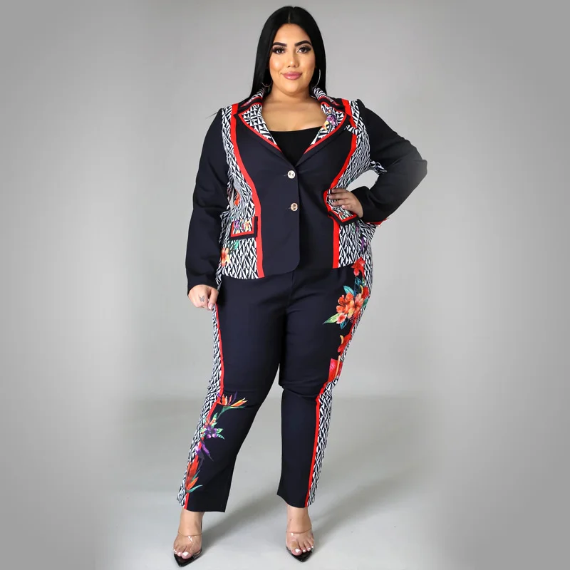 

Plus Size Suit 2022 Large Long Sleeve Commuter Professional Suit Two Piece Sets Women's Printed High Waist Fashion Suit Autumn