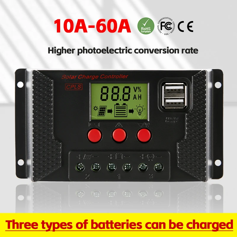 

Free Shipping Quality PWM 60A 50A 40A 30A 20A 10A Solar Charge and Discharge Controller 12V 24V Three types of batteries charged
