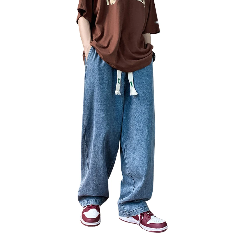 Ripped Casual Men Jeans Pants Straight Wide Leg Harajuku Oversize Streetwear Denim Trousers