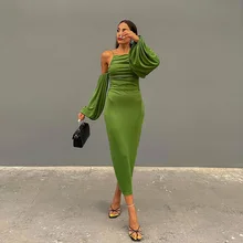 Vestido verde ajustado de fiesta para mujer, vestido Sexy ajustado de Color liso con manga sin tirantes, trajes de noche para cumpleaños y Club (1)