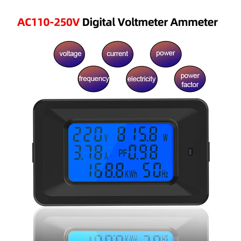 

Цифровой вольтметр, амперметр, измеритель напряжения переменного тока 20 А/100 А, амперы энергии, вольт, ваттметр, тестер частоты с подсветкой