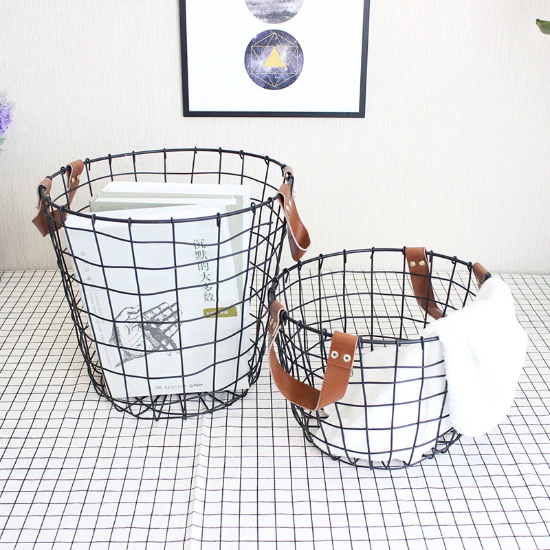 

Metal Black Storage Basket Nordic Iron Hand Made Desk Laundry Storage Organizer Laundry Basket Decor Cloth Toys Basket For Home