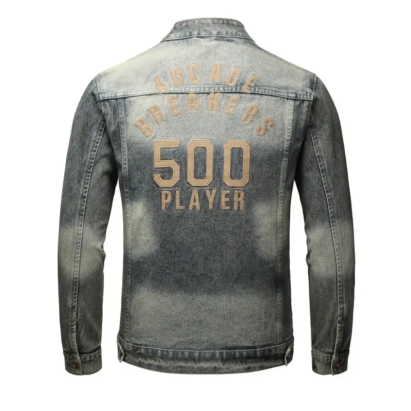 SALEISI мужские однотонные джинсовые куртки с отворотами модные мотоциклетные