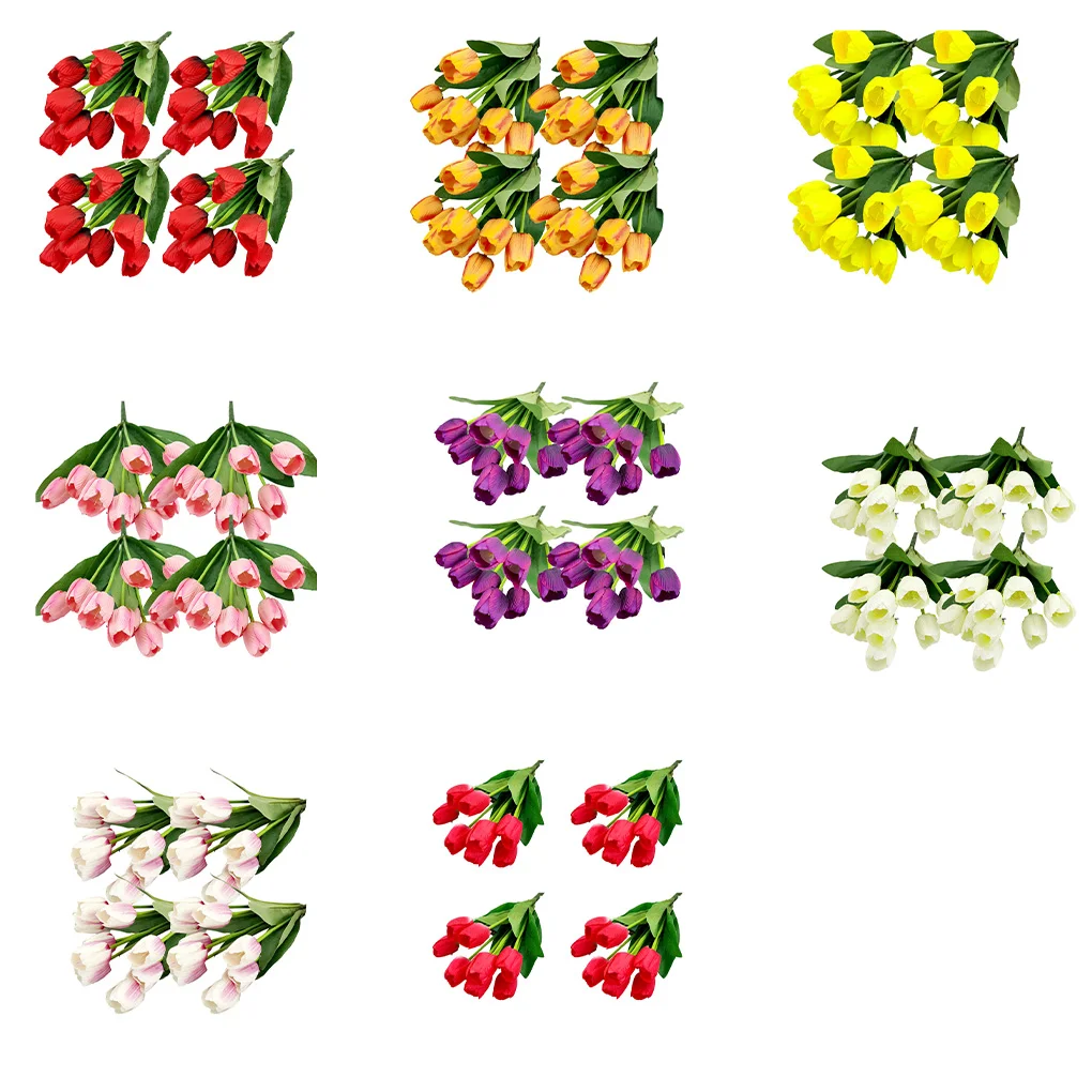 

4X Artificial Flowers Simulation Bouquet Fake Wedding Faux Tulips Flower Plant Vase Centerpieces Home Decoration