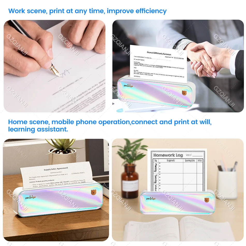 Переносная термопринтер мобильных фотографий и документов Peripage A4 с беспроводным подключением Bluetooth и бумагой формата A40.