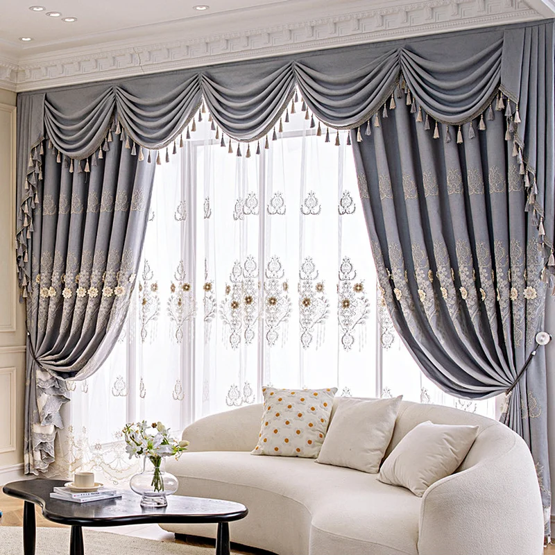 

2022 contemporary sitting room high-end window curtain ou double curtain embroidered gauze layer