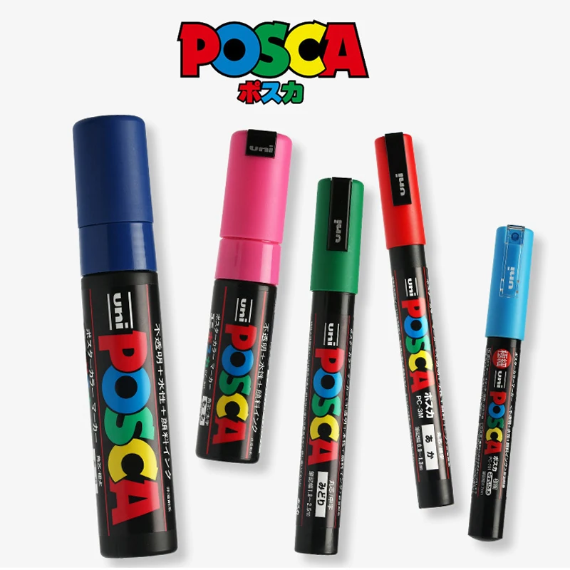 

Unique 5Pcs/Set UNI Posca Paint Mixed Mark 5 Sizes Each with 1 Pen PC-1M/3M/5M/8K/17K Art Graffiti Poster Advertising Pen