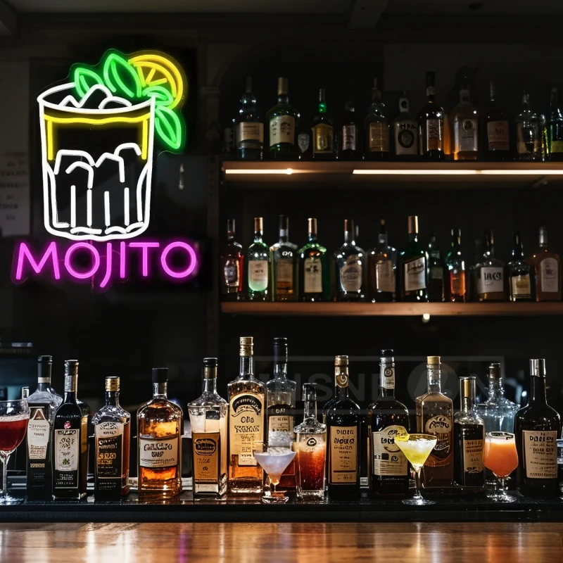Фото Mojito Коктейль Неоновая Вывеска Светодиодный Настенный Декор с питанием от USB для Бар Клуб Вечеринка Домашний Бар Человек Пещера Украшение Гостиной Неоновый Свет №4