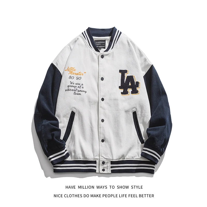 

2022 FASHION Spring&Autumn LA Embroidery Women's Baseball Jacket for Men's Coat Unisex Couple Varsity Bomber Boyfriend Style