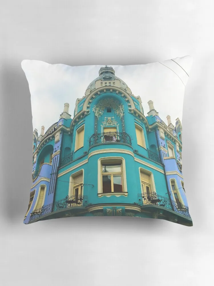 Бирюзовая декоративная подушка Art noveau осенняя наволочка предметы домашнего