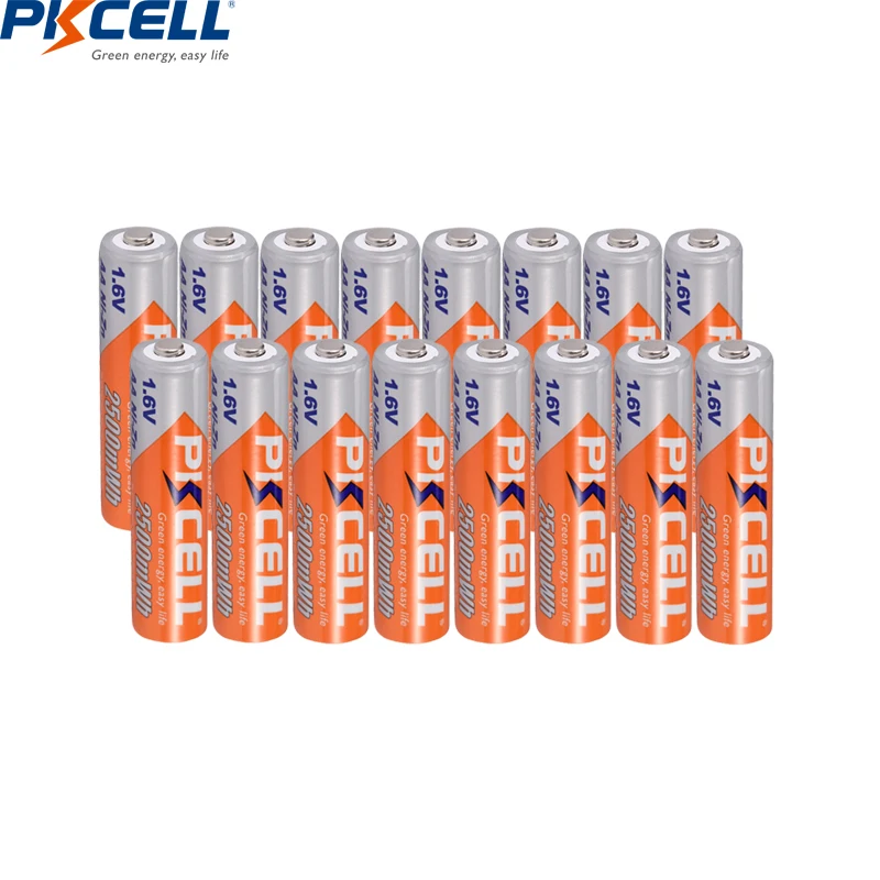 

PKCELL 16pcs AA battery NIZN AA 2500mWh 1.6V NI-Zn Rechargeable Batteries AA for Cameras Toys