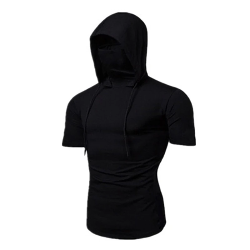 

Summer New Stretch Pullover Men's Fashion Top Hooded Casual Short-sleeved T-shirt Face Mask Suit For Female Solid Color