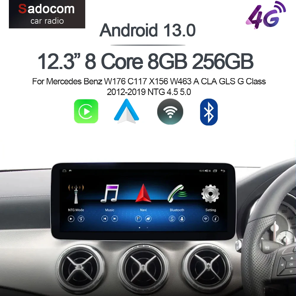 Автомагнитола Carplay 12 3 дюйма Android 13 0 8 ГБ + 256 GPS для Mercedes Benz W176 C117 X156 W463 A CLA GLS G Class 2012-2019