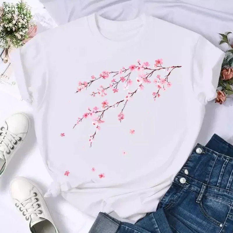 

Sleeve Flower Floral 90s Trend Fashion Summer Women Print T Shirt Female Casual Top Tshirts Spring Graphic Tee T-Shirt