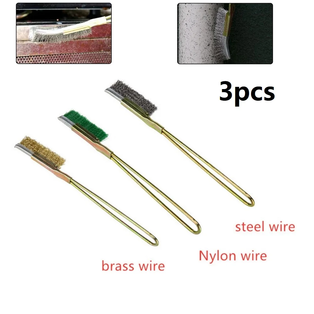 

3pcs 245mm Mini Wire Brush Steel Brass Nylon Polishing Brush For Industry Detail Metal Rust Removal Household Cleaning Hand Tool