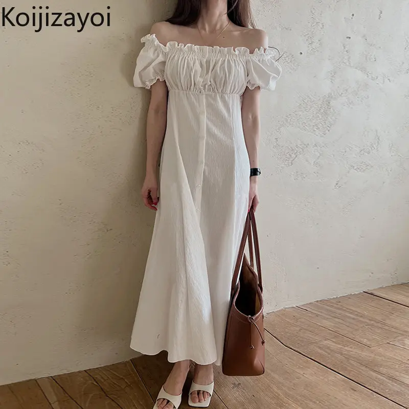

Женское однотонное милое платье макси Koijizayoi, свадебные белые платья, шикарные сексуальные летние платья с коротким рукавом, верхняя одежда, топы, Новинка
