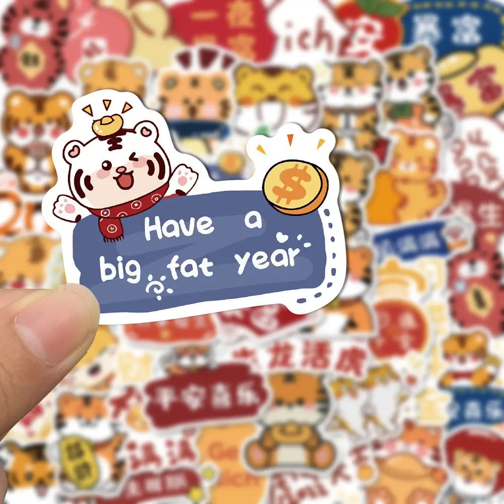 

100Pcs Chinese Style Tiger Cute Cartoon Year of The Tiger Grand Canal Stickers Diy Mobile Phone Notebook Diary Kids Stickers