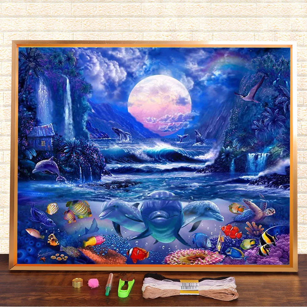 Набор для вышивки крестиком 11CT с изображением дельфина нити DMC рукоделие шитье