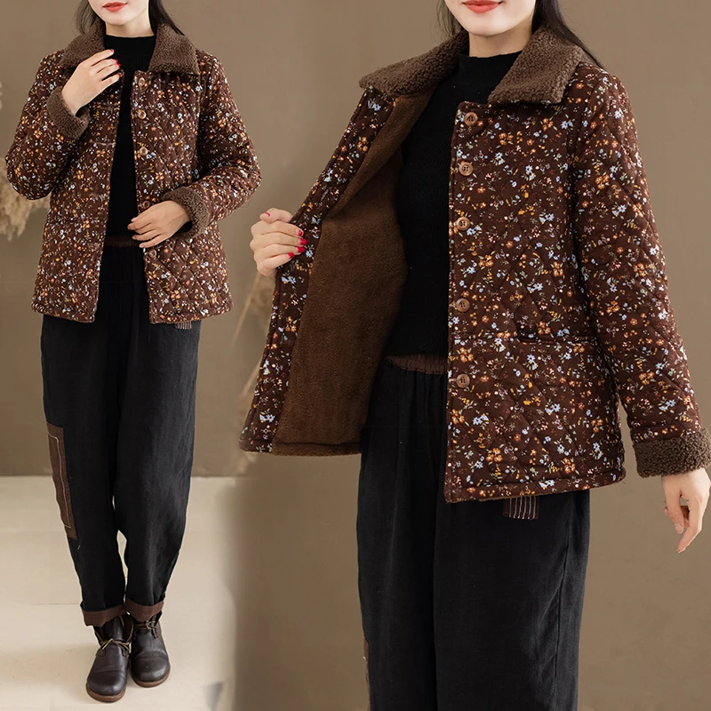 2022 autumn winter women's new short cotton coat middle-aged elderly warm single-breasted color cotton coat elegant trench coat