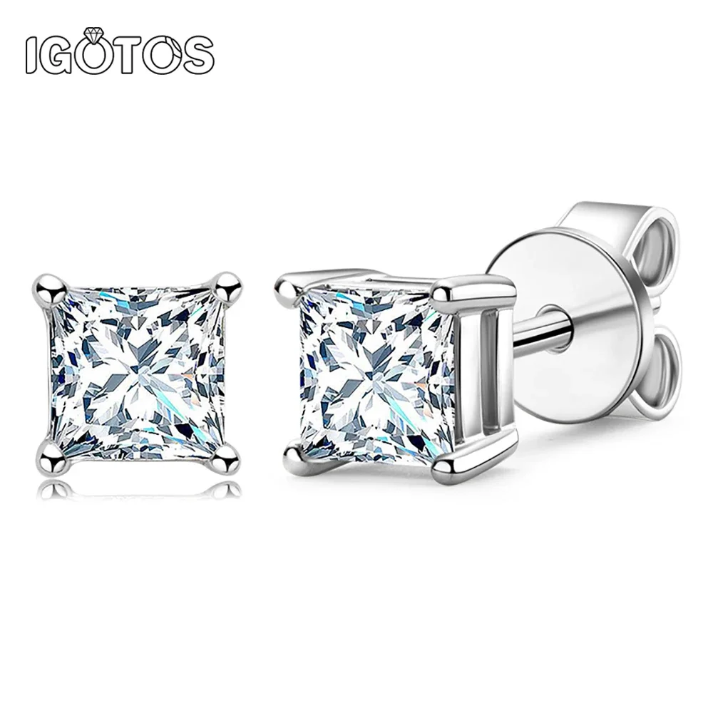 IGOTOS Серьги-гвоздики принцессы с муассанитом и сертификатами Gra цвет D