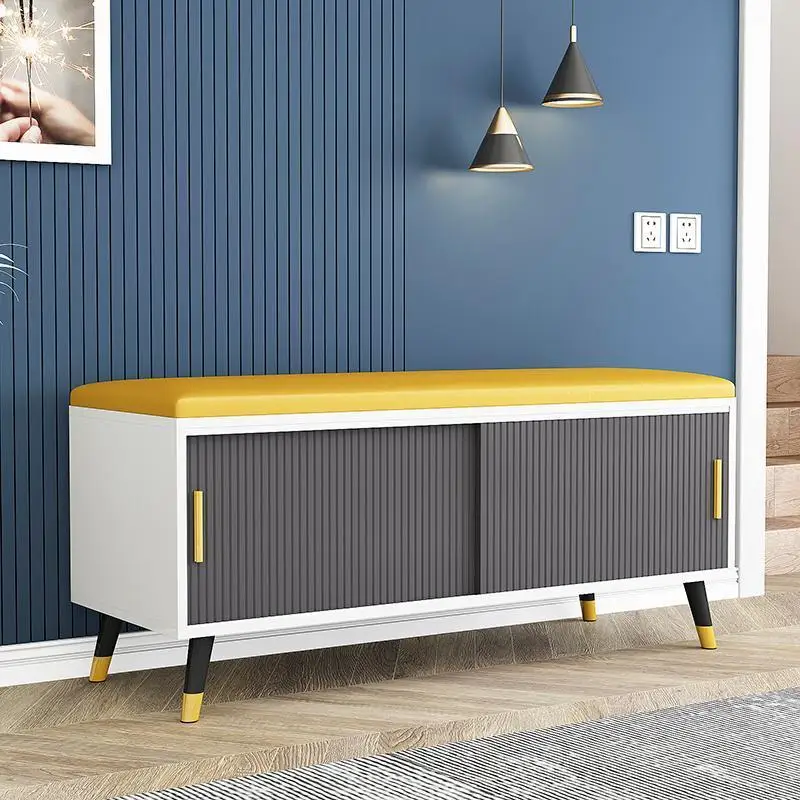 

Changing the shoe stool can sit in the door shoe cabinet soft bag cushion long strip multi-functional locker light luxury Nordic