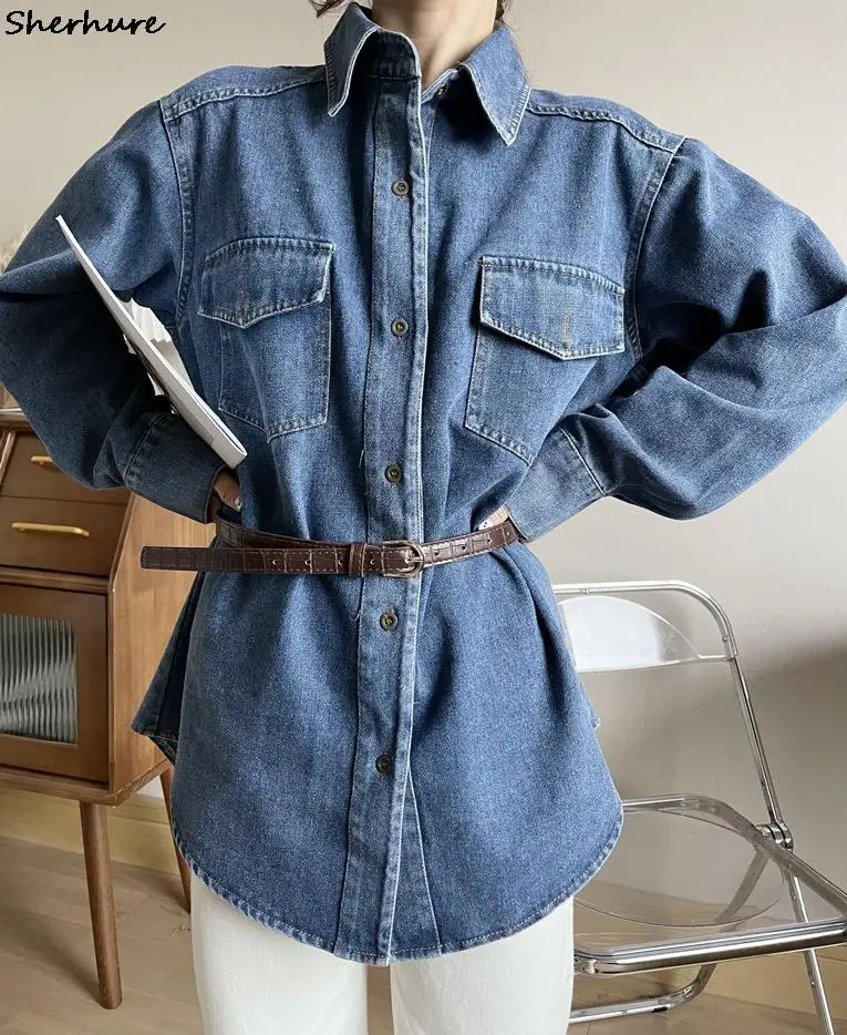 

2022 Женская Весенняя куртка пальто с поясом отложной воротник крутое джинсовое пальто для женщин топы Casaco Abrigo уличная одежда