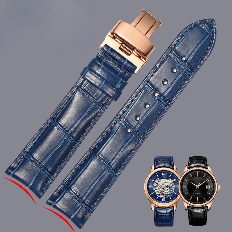 

Blue Black Brown Arc Interface Cowhide Comfortable Watchband for Rossini Men's Medal 616725/517793 19 21 20mm Watchbands