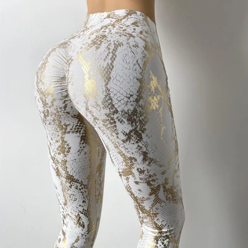 Booty Lifting Quick-drying Sports Legging Women Push Up Exercise Gym Workout Legging Wrinkled Elastic Snakeskin Pattern Leggings