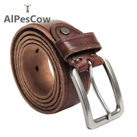 men top layer leather casual high quality vintage belt design pin buckle 100 alps cowhide genuine leather male belts for jeans