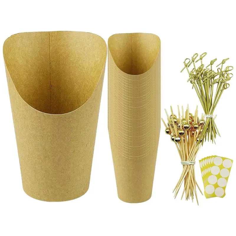 

Snack Kraft Paper Cups With Cocktail Toothpicks Charcuterie Cups With Cocktail Picks Paper Boxes For Egg Puff Waffle Fruit