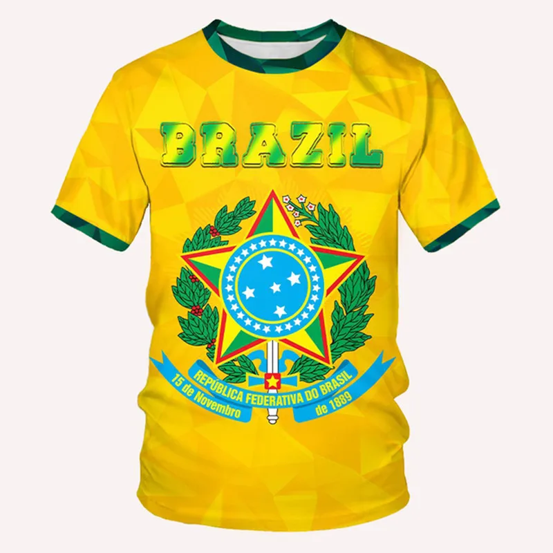 

New summer T-shirt for Brazilian men, round neck, short sleeve, cool fashion, big size Brazilian flag 2022