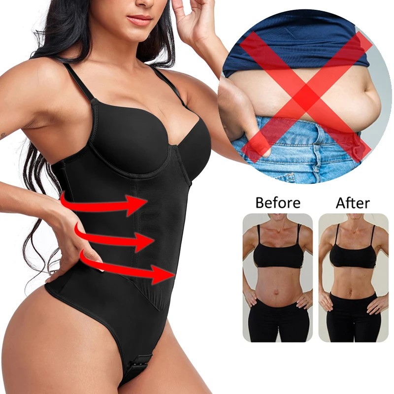 Womens Bodysuit Built-in bra Shapewear Waist Cincher Underwear Flat Belly Underbust Corset Tummy Control Full Body Shaper Thongs
