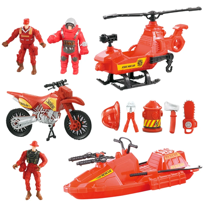 

7 in1 City Fire Fighting Car Toys Soldiers Set Toys for Boys Firefighter Children Toys Helicopter Speedboat Motorcycle Kids Toys