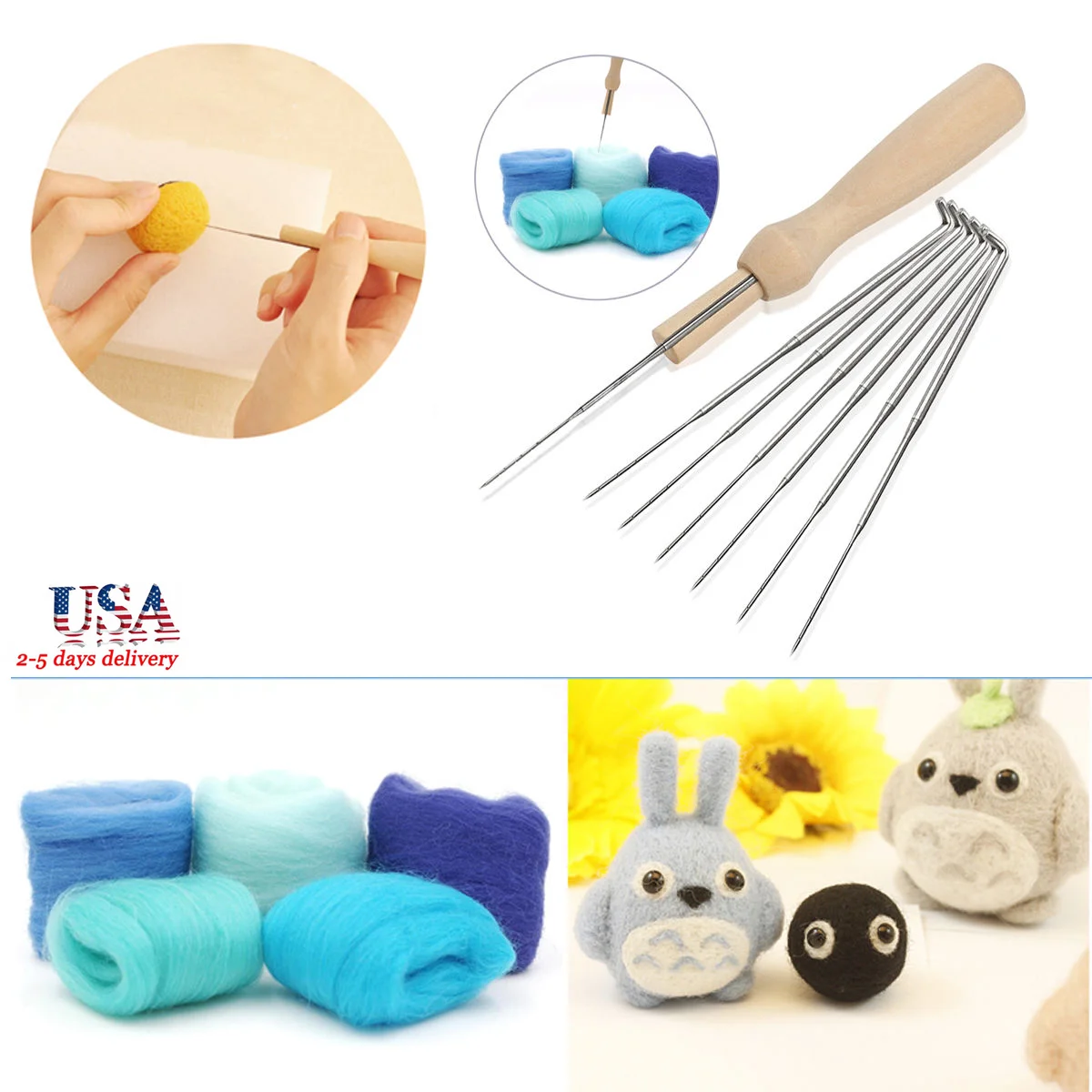 

NUOLUX Set of 7pcs Felting Set with Handle Wool Felt Tool Felting Starter Kit