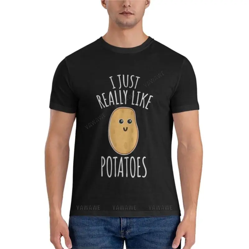 

Мужская хлопковая футболка, Классическая мужская футболка с забавным подарком «Я просто люблю картофеля», простые футболки, черная футболка