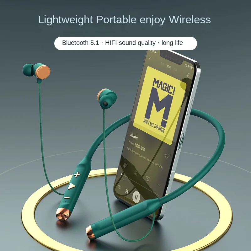 

New Bluetooth Headset Wireless In-ear Hanging Neck with Flashlight Lighting Long Standby Game Sports Bluetooth Headset